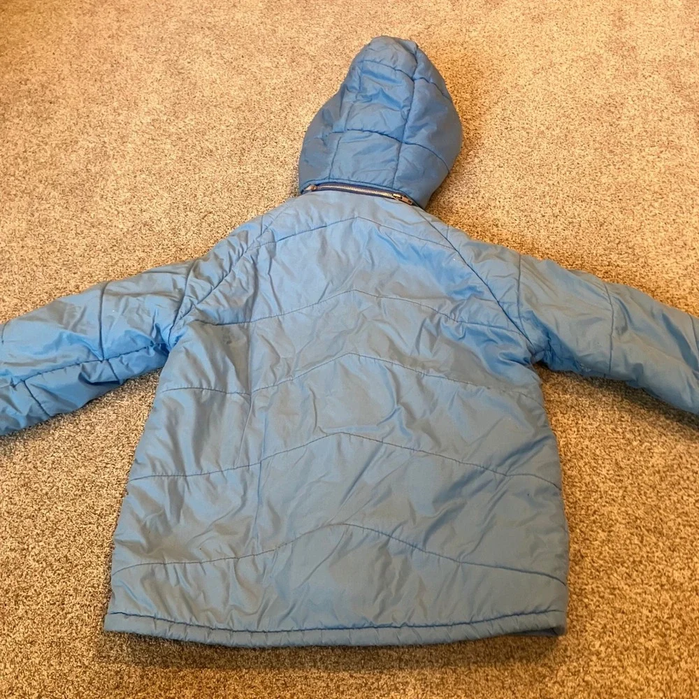 Vintage Custom Outerwear Kids Puffer Jacket Blue Quilted Hood Parka Size 8 Flaws